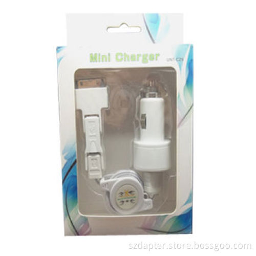 Universal 3-in-1 USB Mini Car Charger for iPhone 4S/4G/3GS, iPad 2